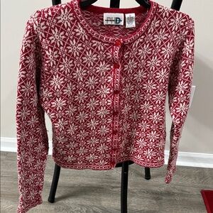 Vintage Paul Harris SZ M red and White Snowflake cardigan Cropped and on trend